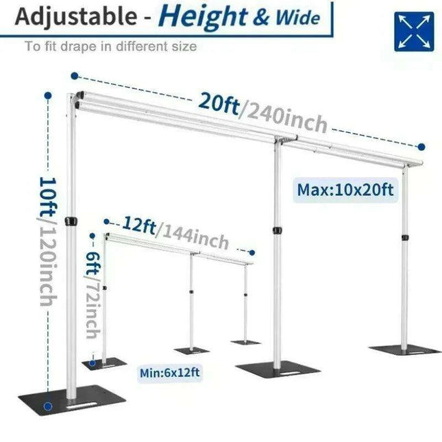 Versatile Adjustable Pipe & Drape Backdrop Stand for Events - Choose 10x10ft or 10x20ft Sizes