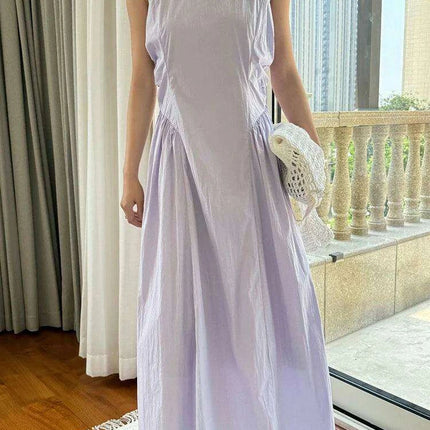 Chic White Pleated Plus Size Maxi Dress for Women - Sleeveless Round Neck Style