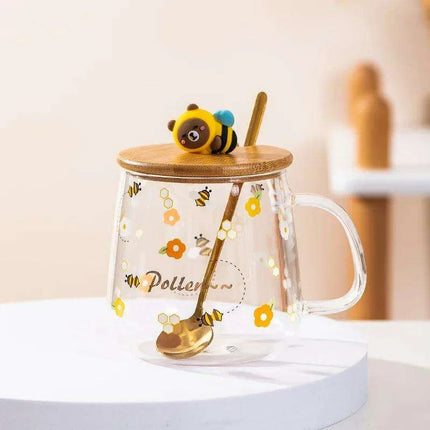 Adorable Bee-Themed Ceramic Cup with Lid – 400ml Whimsical Coffee & Tea Mug for Breakfast and Celebrations