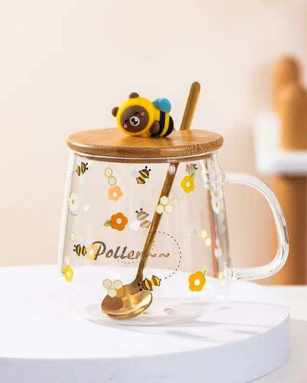 Adorable Bee-Themed Ceramic Cup with Lid – 400ml Whimsical Coffee & Tea Mug for Breakfast and Celebrations