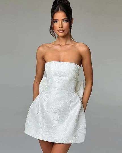 Elegant Backless Bow Mini Dress - Off-Shoulder Bodycon Chic for Parties