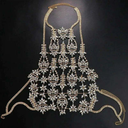 Crystal Rhinestone Bralette with Chic Geometric Body Chain