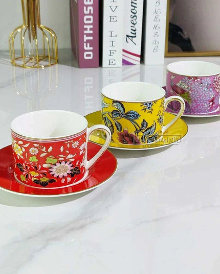 Vintage Elegance Couple's Ceramic Cup and Saucer Set - Perfect for Home and Office Enjoyment