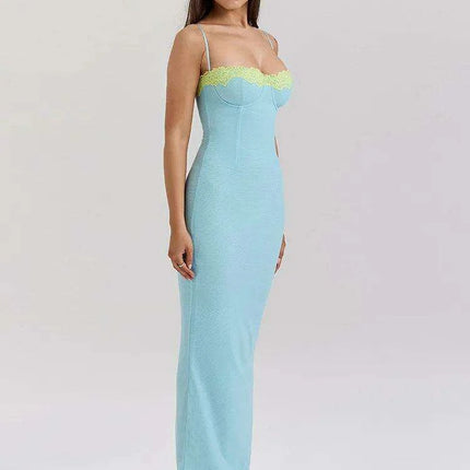 Elegant Backless Patchwork Bodycon Maxi Dress for Women