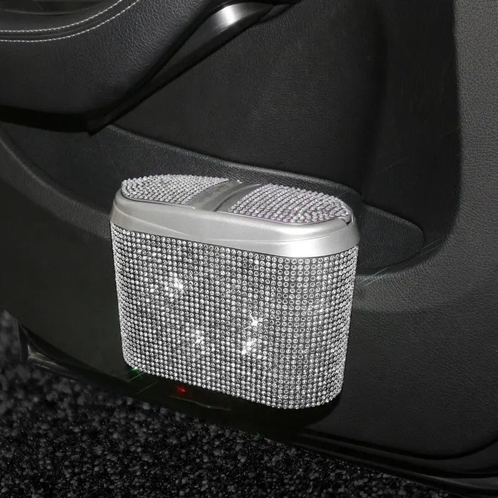 Dazzling Diamond-Inlaid Car Garbage Bin