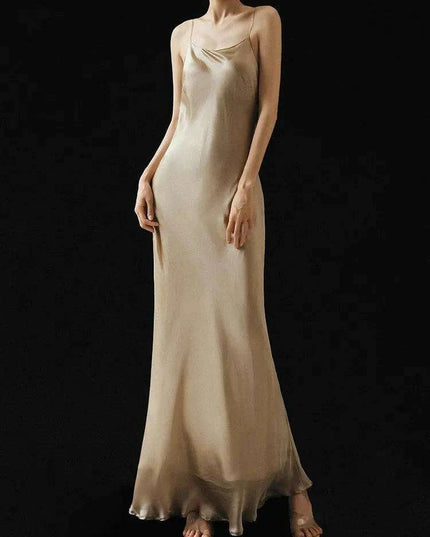 Elegant Sleeveless Long Silk Satin Party Dress in Mulberry