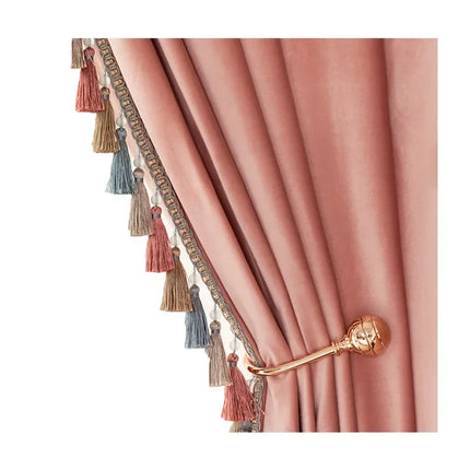 Luxury Pink Velvet Curtains with Tassel