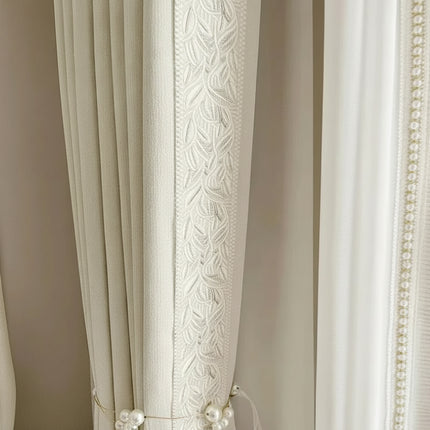 Cream Chenille French Curtains with Sheer Tulle Option | Très Élite
