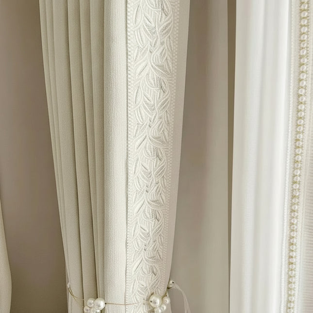 Cream Chenille French Curtains with Sheer Tulle Option | Très Élite