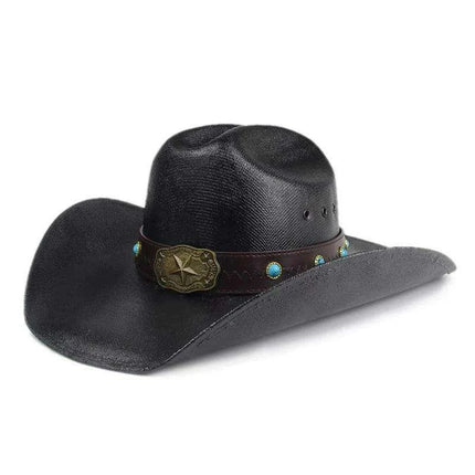 Classic Waterproof Cowboy Hat with Unique Cowhead Detail - Trendy Straw Sun Protection Accessory