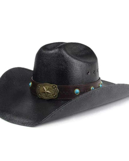 Classic Waterproof Cowboy Hat with Unique Cowhead Detail - Trendy Straw Sun Protection Accessory