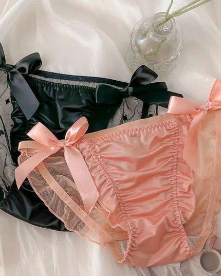 Charming Princess-Inspired Satin Lace Bow Women's Panties - Soft Ruffled Mesh Underwear for All-Day Comfort