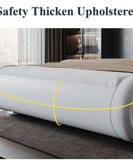 Chic White PU Leather Full-Size Bed Frame with Adjustable Sleigh Headboard for Ultimate Comfort