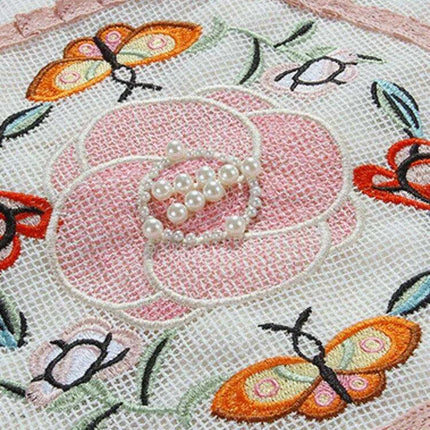 Pearl Embroidered V-Neck A-Line Dress with Flutter Sleeves