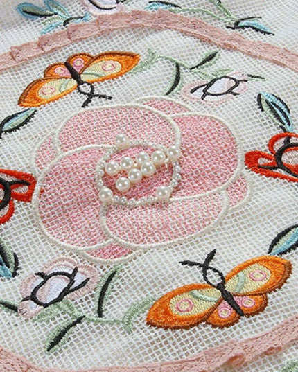 Pearl Embroidered V-Neck A-Line Dress with Flutter Sleeves