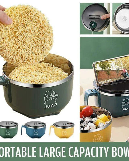 Charming 1000ml Insulated Stainless Steel Ramen Bowl with Lid & Handle - Ideal for Soups, Salads, and Breakfast Favorites