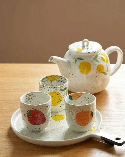 Artisan Japanese Tea Ceremony Set for One - Hand-Painted Teapot and Water Pot Duo