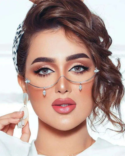 Glamorous Crystal Tassel Rhinestone Half Frame Glasses - Stylish Eyewear for Women