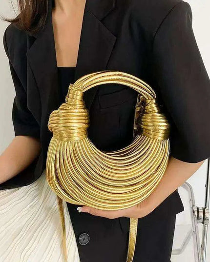 Lavish Gold Handcrafted Hobo Bag Set with Stylish Rope Accents