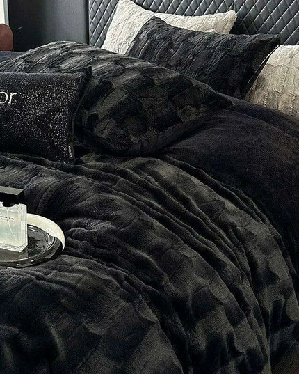 Luxury Black Plush Shaggy Bedding Set - 4 Piece Velvet Duvet Cover Collection
