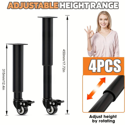 4pcs Metal Extendable Furniture Legs with Casters, Table Legs,with He