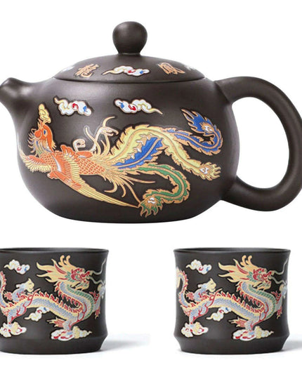 Artisan Color-Changing Purple Clay Teapot with Dragon and Phoenix Design - A Unique Gift for Tea Aficionados