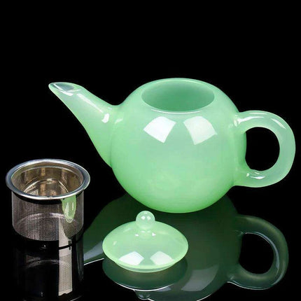 Sophisticated Jade Porcelain Glass Teapot Set with Stainless Steel Infuser - Ideal for Tea Aficionados