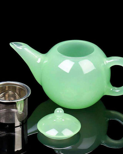 Sophisticated Jade Porcelain Glass Teapot Set with Stainless Steel Infuser - Ideal for Tea Aficionados