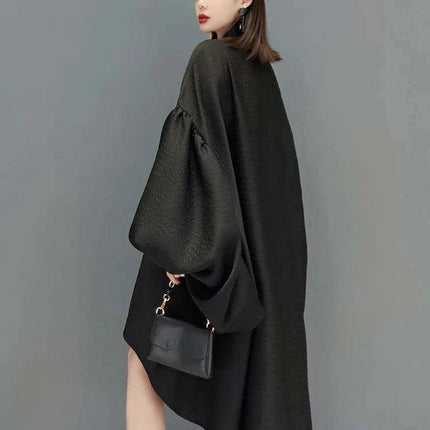 Batwing Sleeve Solid Color Dress for Autumn