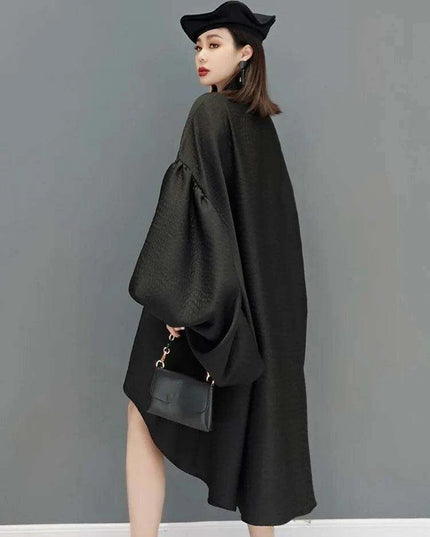 Batwing Sleeve Solid Color Dress for Autumn