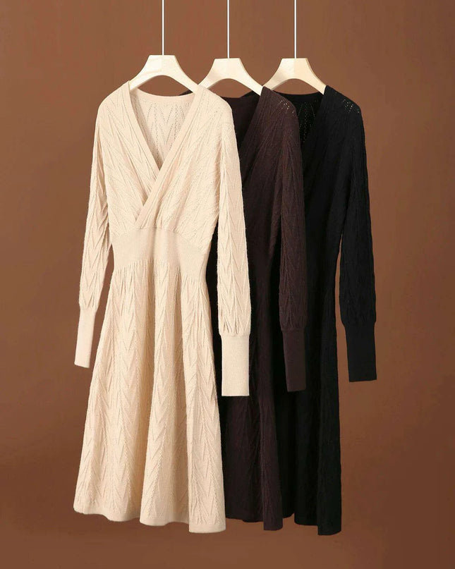 Cozy Cashmere-Wool Blend Slim Fit Knit Dress for Women - Essential Autumn/Winter Fashion