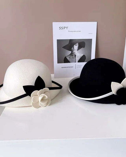 Elegant Camellia Wool Felt Top Hat - Women's Autumn/Winter Fashion Essential