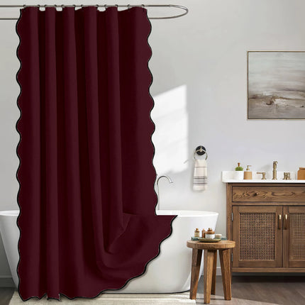 Waterproof Faux Linen Shower Curtain with Scalloped Edge – 14 Colours