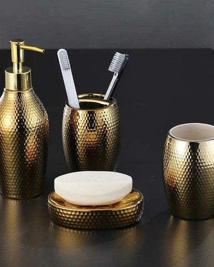 Golden Ceramic Bathroom Accessory Set