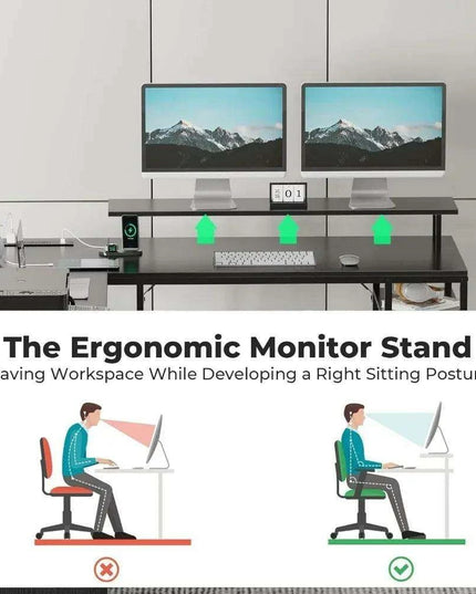 Modern Black L-Shaped Office Desk with Integrated Power Outlets