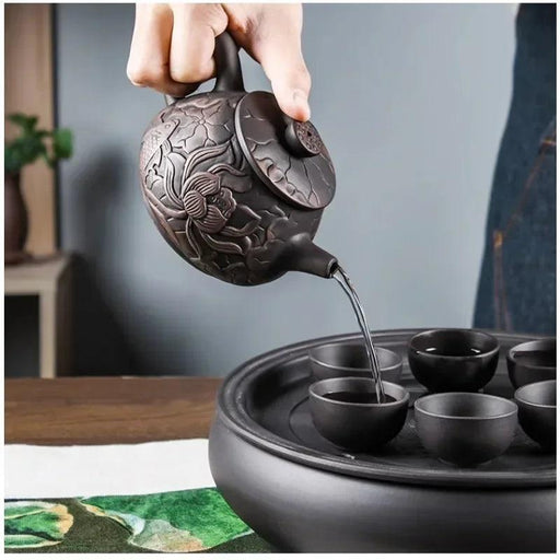 Enchanting Lotus Flower Handcrafted Purple Clay Tea Set for a Serene Brewing Experience