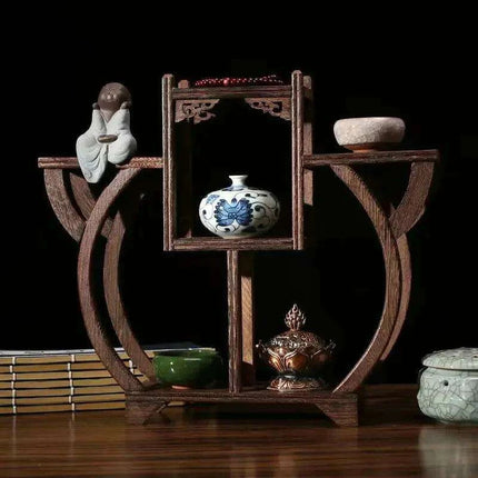 Handcrafted Wooden Display Stand for the Traditional Kung Fu Tea Ceremony