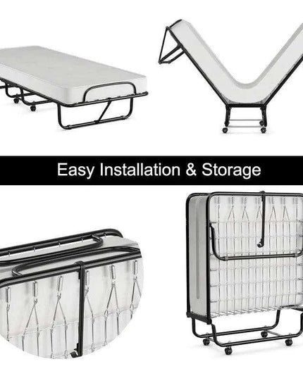 Portable Folding Guest Bed with Memory Foam Mattress and Durable Steel Frame on Wheels