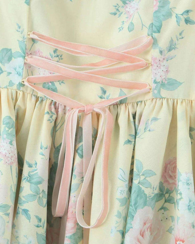 Enchanting Japanese Floral Puff Sleeve Ball Gown - A Unique Style Statement