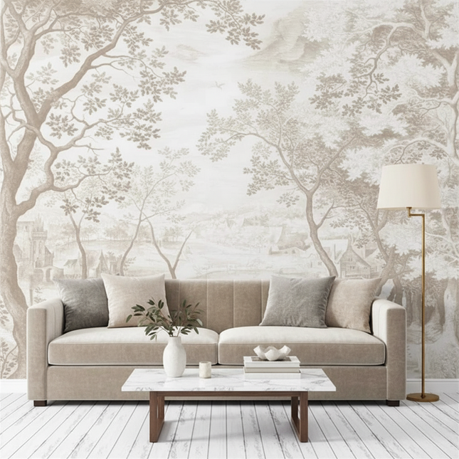 3D French Forest Landscape Wallpaper Mural – Hand-Painted, Custom Size