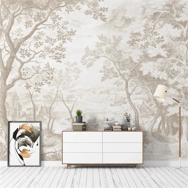 3D French Forest Landscape Wallpaper Mural – Hand-Painted, Custom Size