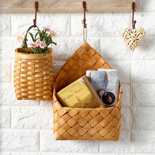 Woven Bamboo Wall Baskets for Elegant Plant and Flower Arrangement