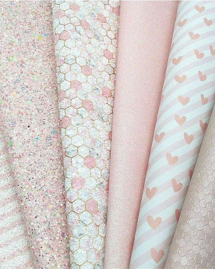 Chic Pink Leather Craft Sheets - Elegant Honeycomb and Heart Designs for Inspiring DIY Creations