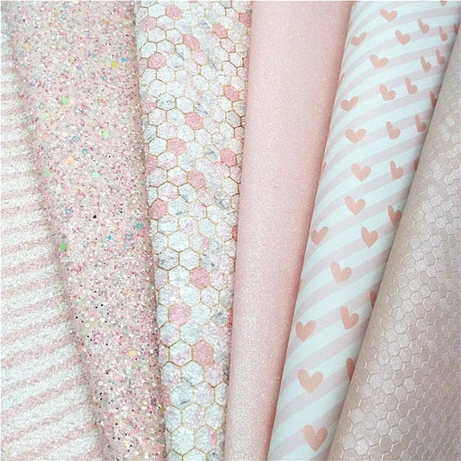 Chic Pink Leather Craft Sheets - Elegant Honeycomb and Heart Designs for Inspiring DIY Creations