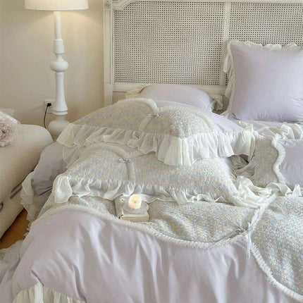 Romantic Floral Princess Purple Duvet Cover Set - Luxurious 100% Cotton Bedding for Autumn & Winter