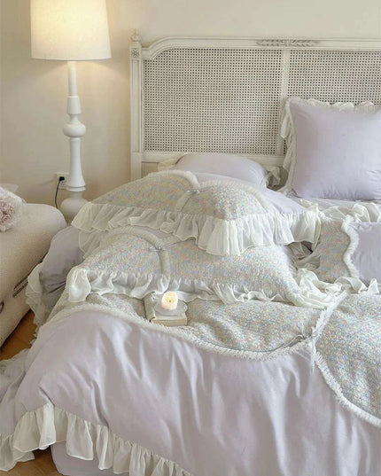 Romantic Floral Princess Purple Duvet Cover Set - Luxurious 100% Cotton Bedding for Autumn & Winter