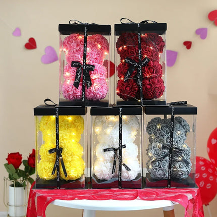 25CM Artificial Teddy Rose Flower Bear with Box Romantic Valentines Day Gift Girlfriend Women Anniversary Wedding Party Supplies 25cm-artificial-teddy-rose-flower-bear-with-box-romantic-valentines-day-gift-girlfriend-women-anniversary-wedding-party-supplies