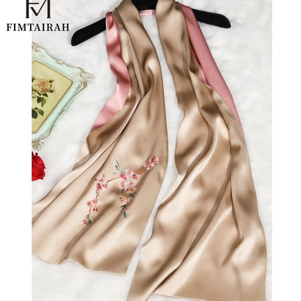 100% Silk Floral Shawl Scarf with Hand Embroidery – 5 Colours
