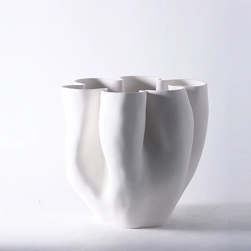 Elegant Ceramic Vase with Open Fold Edge - Artistic Home Décor Accent
