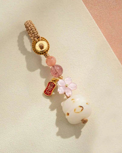 Bodhi Root Fortune Cat Paw Keychain - Traditional Chinese Lucky Amulet